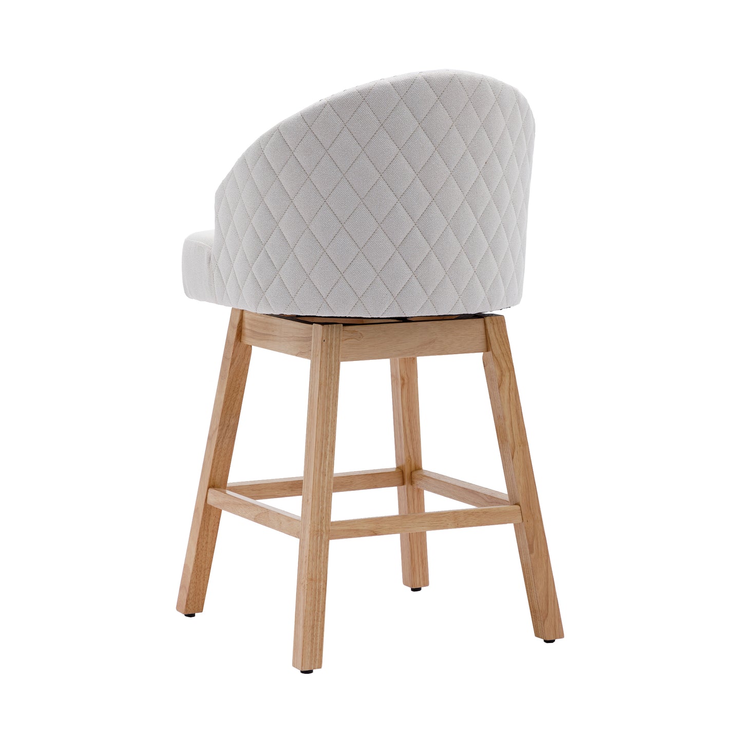 Halstid - Set of 2 - 29" Beige Linen Counter Height Bar Stools with 360° Swivel - Footrest and Solid Wood Legs