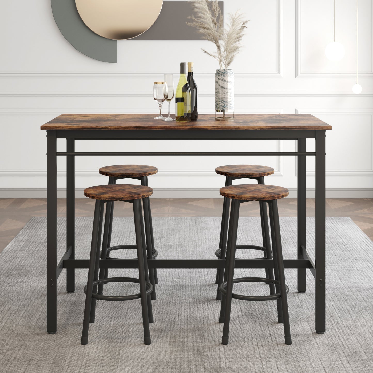 Humphrea - Set of 2 - 24" Rustic Brown Backless Counter Stools with Industrial Iron Frame for Modern Kitchens & Dining