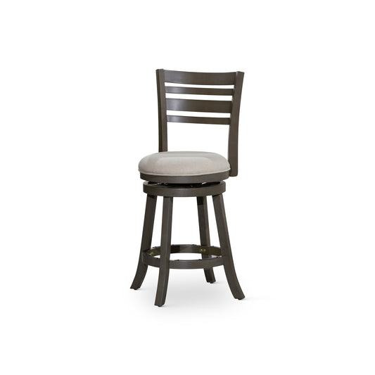 Solterra – Set of 2 – 24" Counter Height Swivel Stools with Slat Back, Weathered Gray Finish, and Beige Upholstered Seat