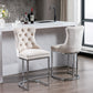 Hayes - Set of 2 - 26” Beige Velvet Counter Height Bar Stools with Button Tufted Back, Rivet Trim, and Chrome Base