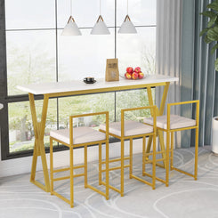 Hadenza - Set of 3 - 24" with 4-Piece Counter Height Dining Table Set with 3 Padded Stools, Extra Long Console Table, Gold Frame