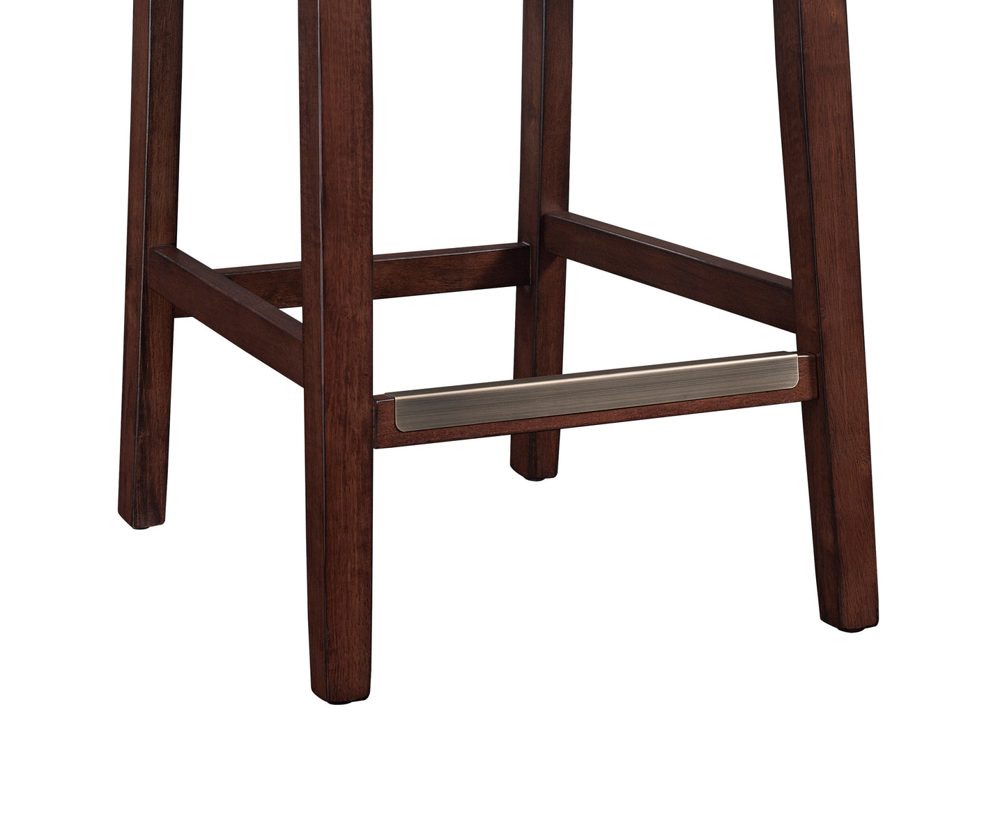 Lucienne - Set of 2 - 23" H Brown Faux Leather Counter Stools, Solid Wood Frame with Antique Brass Accents