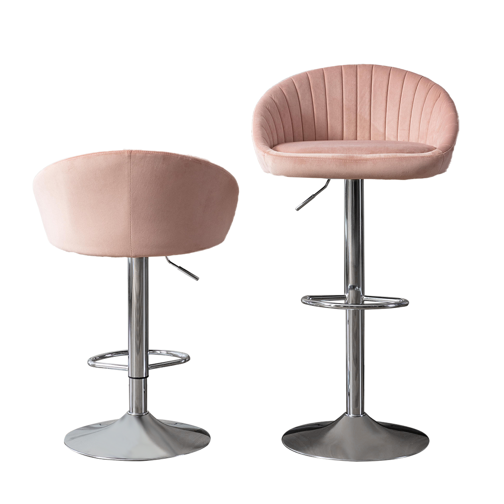 Haylen - Set of 2 - 30” Adjustable Pink Velvet Bar Stools with Backrest, Footrest, and 41.7” Height