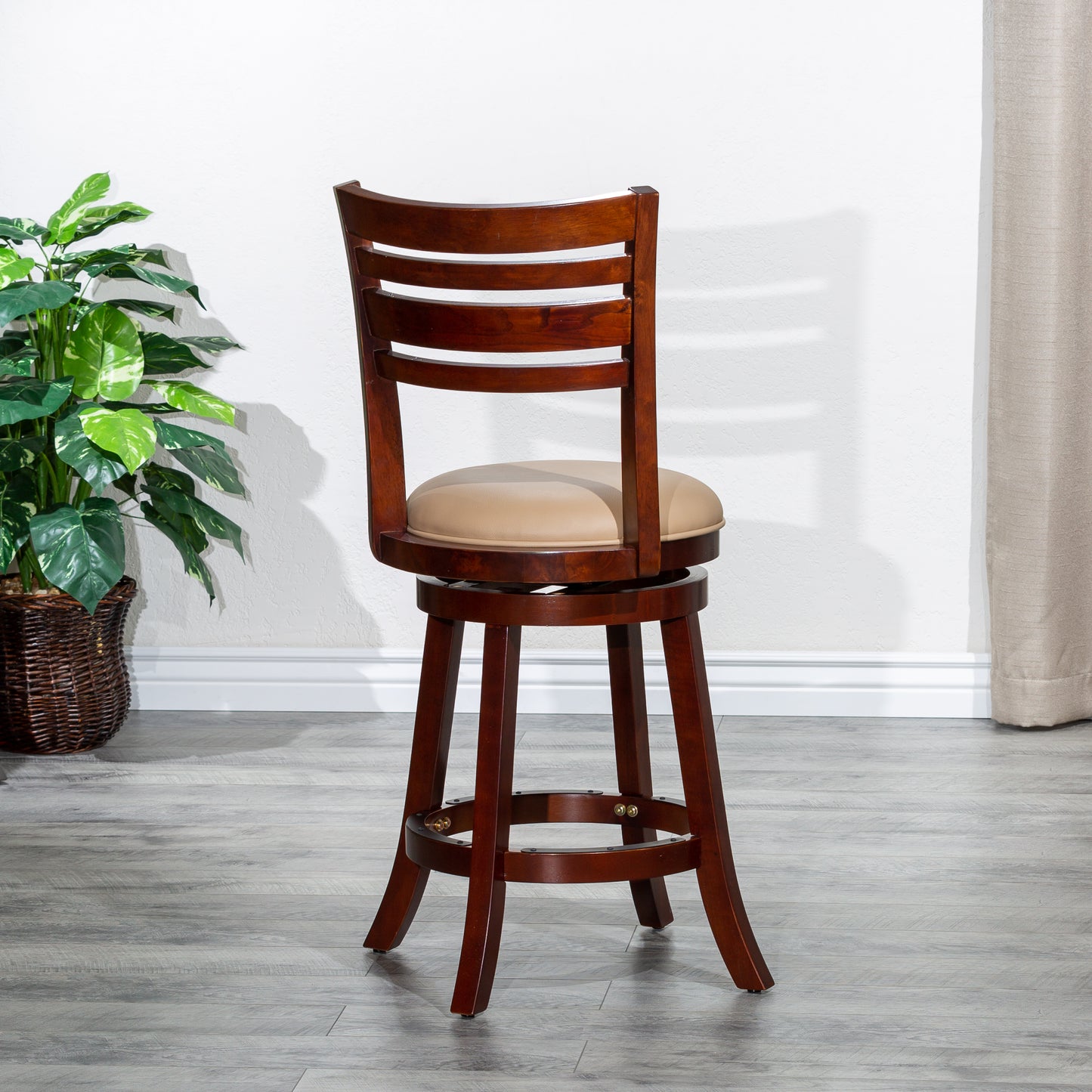 Hudson - Set of 2 - 24" Counter Height Saddle Stools with Weathered Gray Finish and Cream Leather Seat