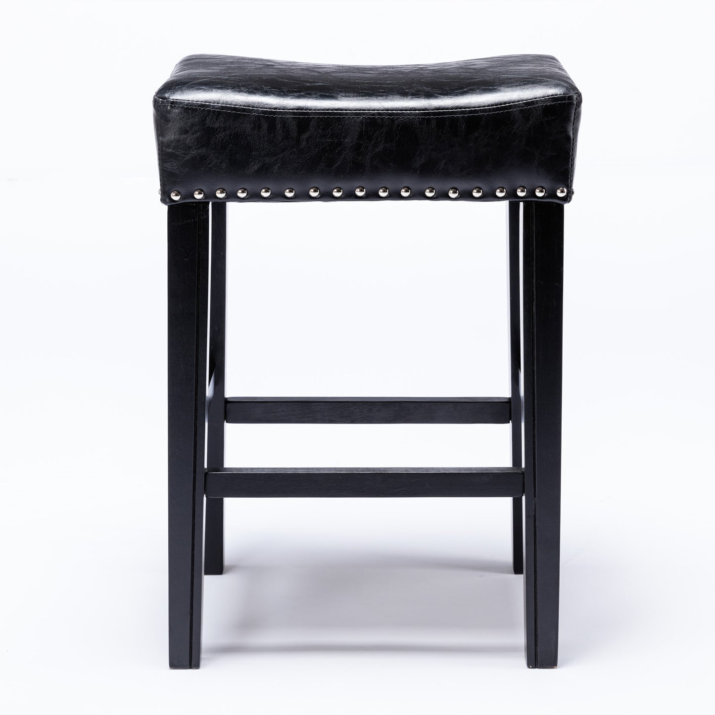 Moniler - Set of 2 - 26" Black Faux Leather Backless Bar Stools with Solid Wood Legs