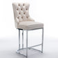 Hayes - Set of 2 - 26” Beige Velvet Counter Height Bar Stools with Button Tufted Back, Rivet Trim, and Chrome Base