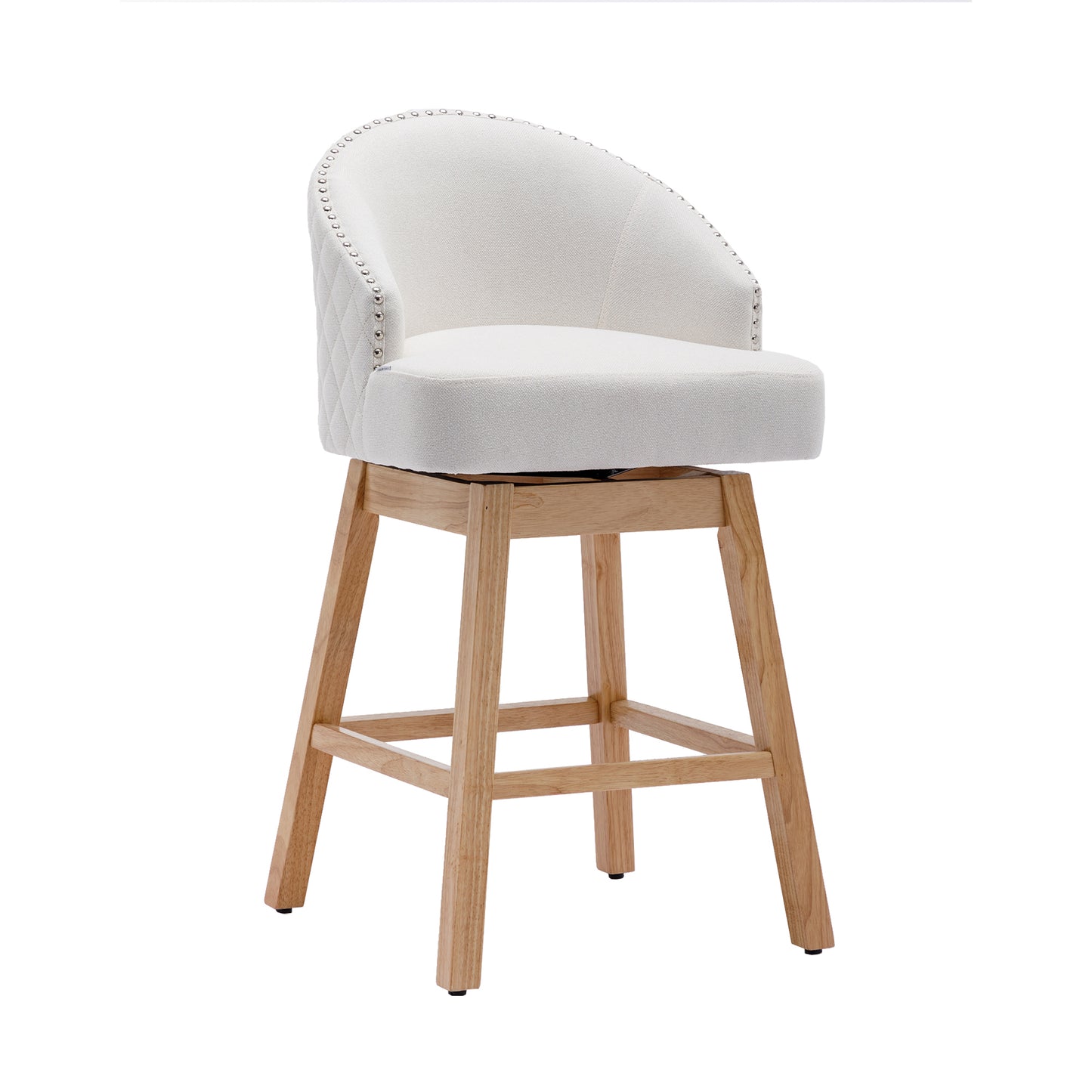 Halstid - Set of 2 - 29" Beige Linen Counter Height Bar Stools with 360° Swivel - Footrest and Solid Wood Legs