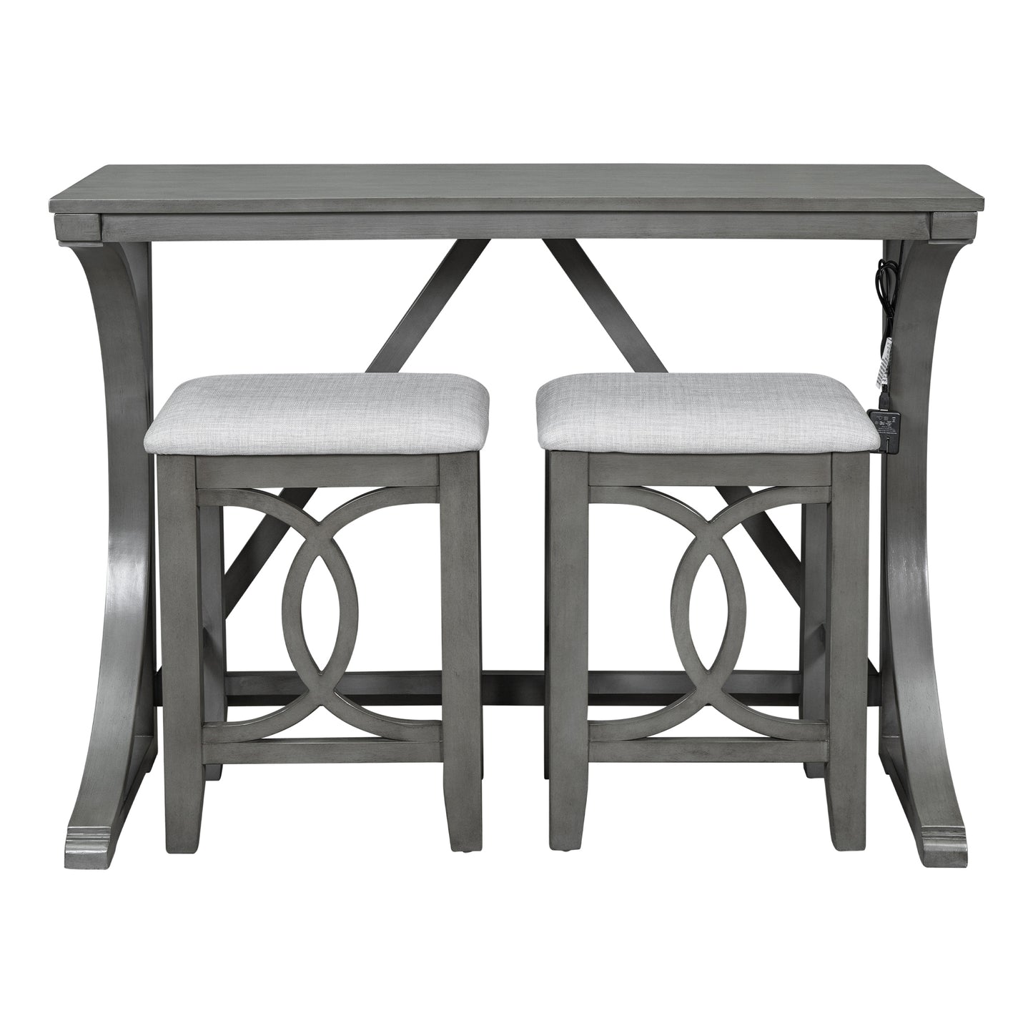 Topmax - 4-Piece 30" Rustic Brown Counter Height Table with Fabric Padded Stools and Socket