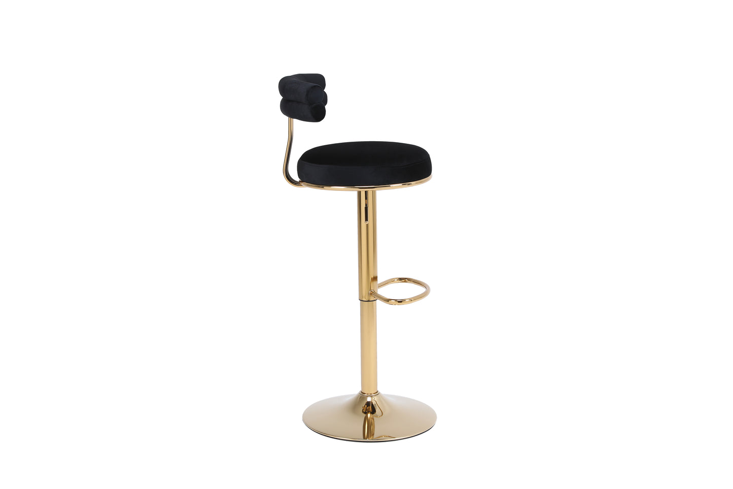 Hollis - Set of 2 - 26" Black Velvet Adjustable Counter & Bar Stools with Golden Iron Legs