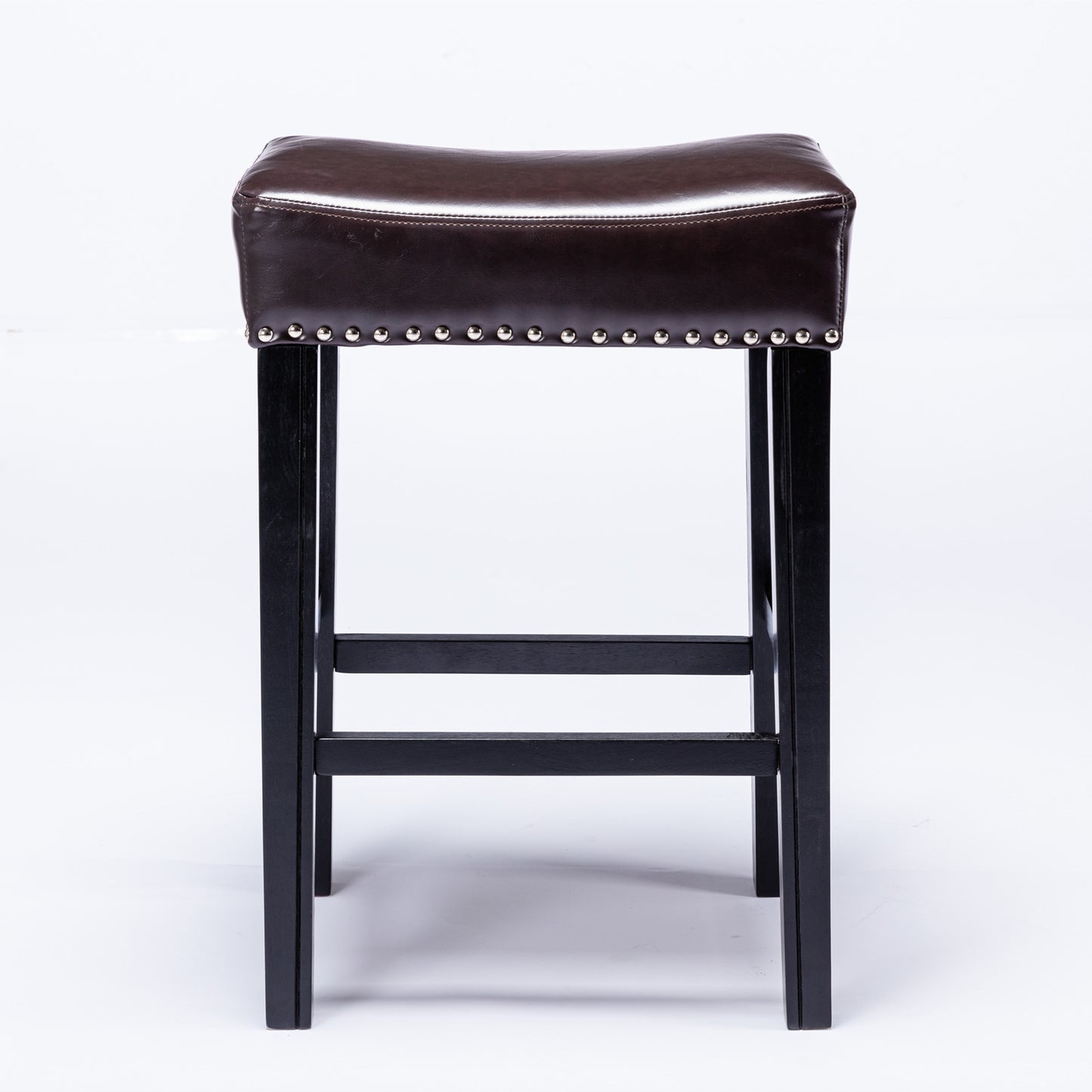 Darcell - Set of 2 - 26" Backless Counter Height Stools with Brown Faux Leather Seat and Black Solid Wood Legs