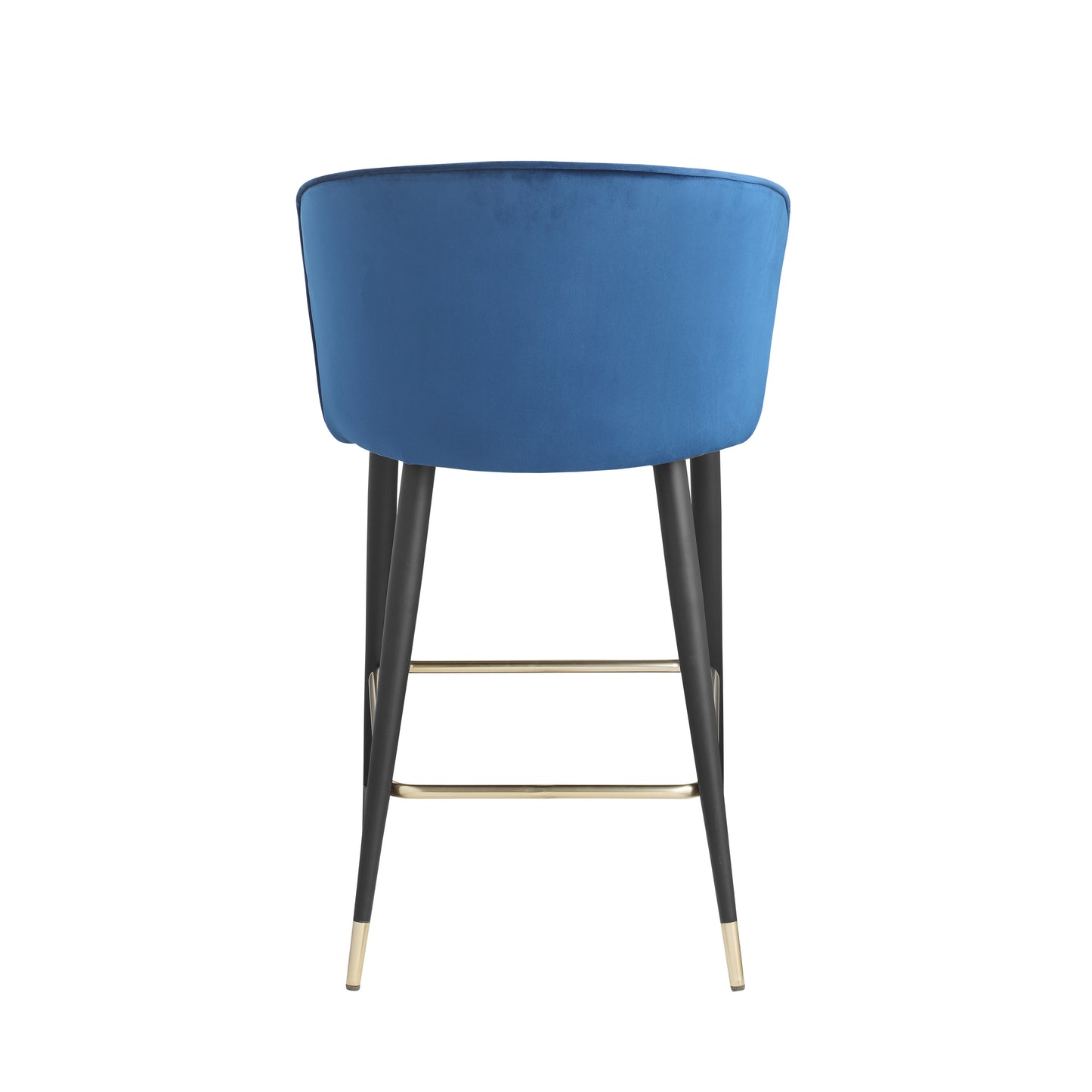 Marvelle - Set of 2 - 37" Contemporary Velvet Upholstered Counter Height Stools, Deep Channel Tufting & Gold Tipped Black Metal Legs, Blue