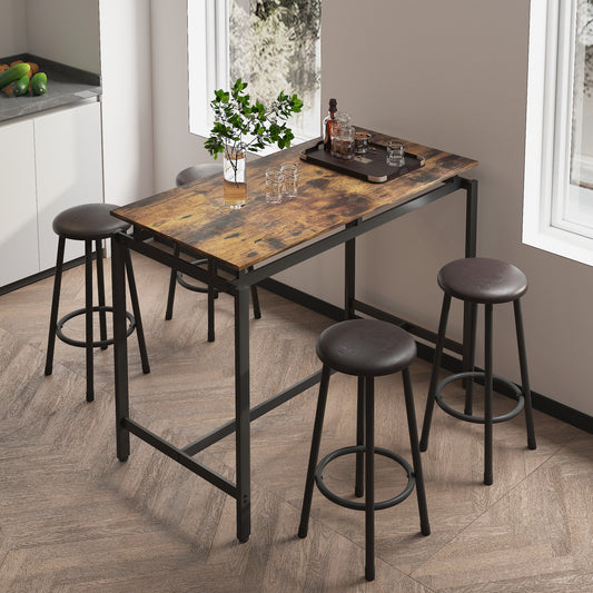 Rockstone - set of 6 - 47.5" Kitchen Counter Height Set with Brown Bar Table and 4 Stools