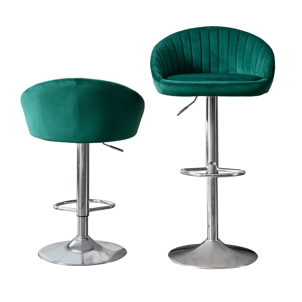 Sherwood - Set of 2 - 25" Emerald Velvet Adjustable Counter Height Bar Stools with Backrest and Footrest