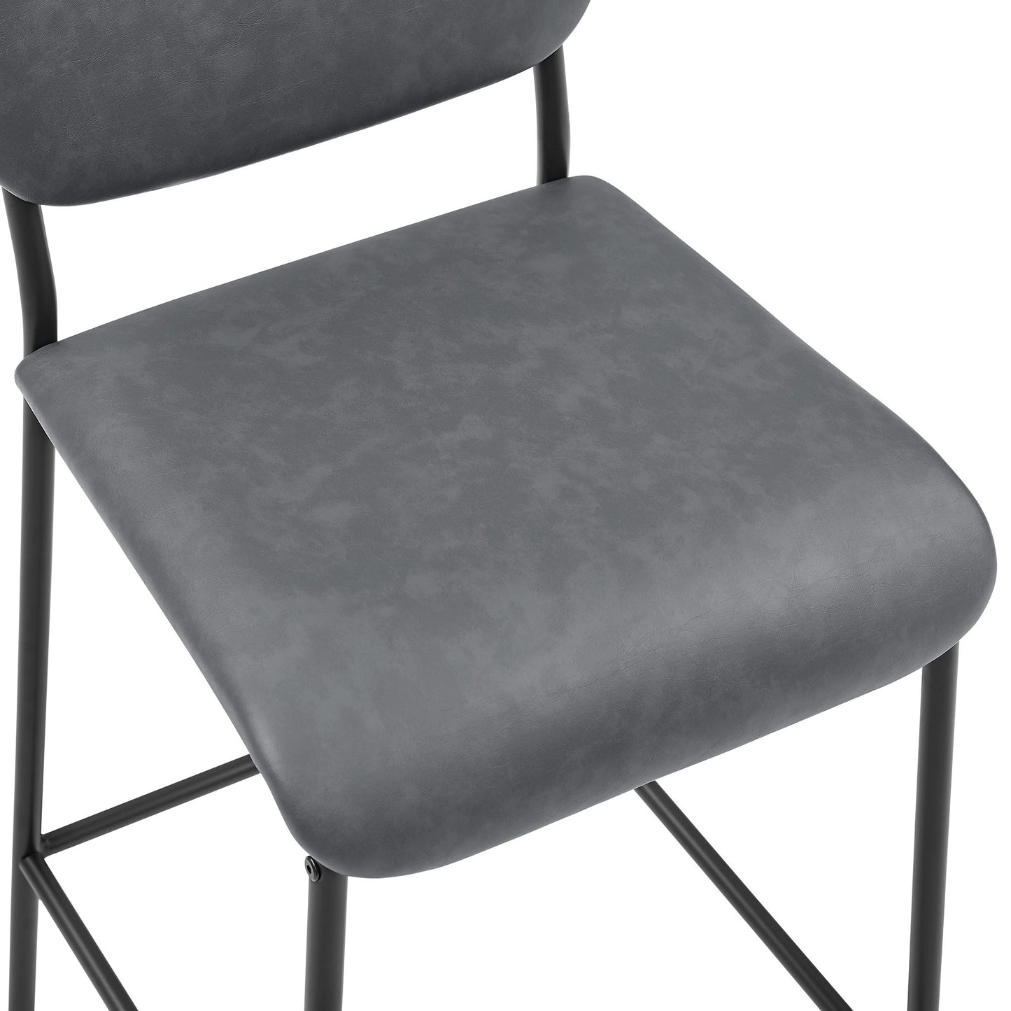 Kensington – Set of 2 – 25" Grey Faux Leather Counter Stools with Backrest, Footrest & Sturdy Metal Frame