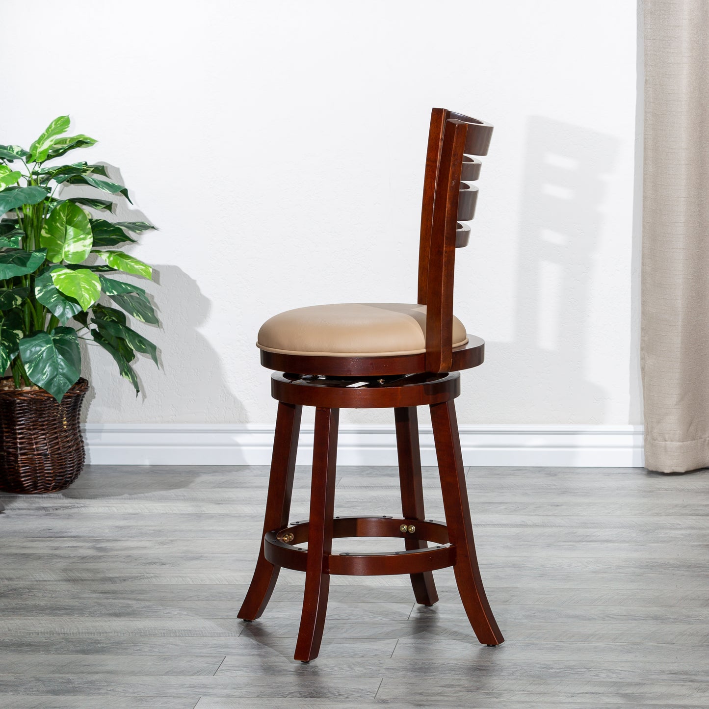 Hudson - Set of 2 - 24" Counter Height Saddle Stools with Weathered Gray Finish and Cream Leather Seat