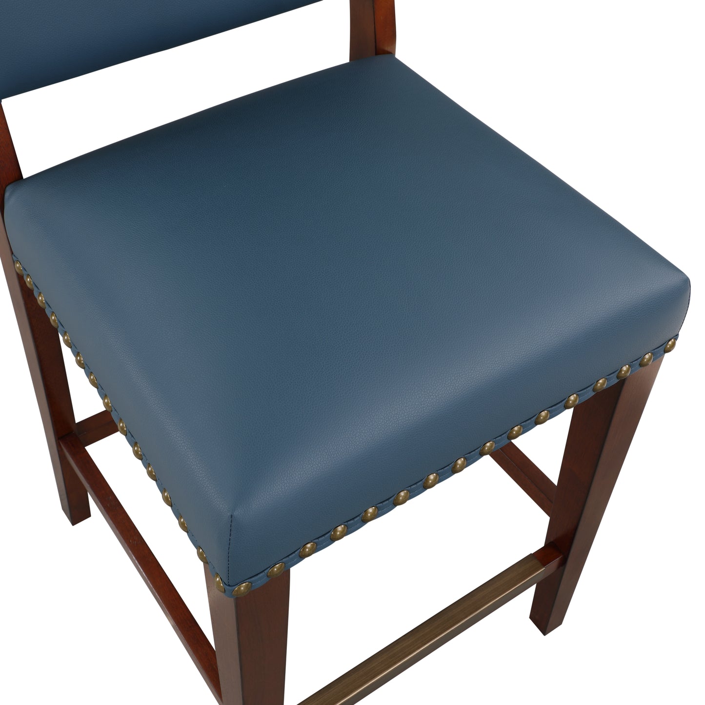 Belmontthel - Set of 2 - 26" Blue Faux Leather Counter Stools with Nailhead Trim