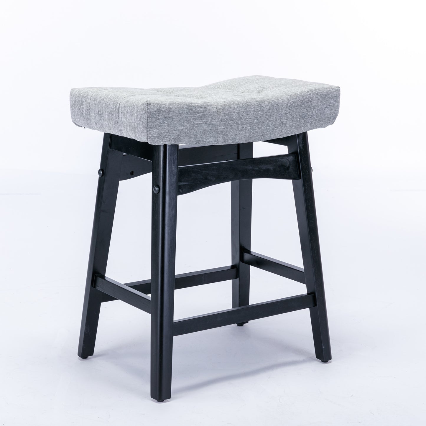 Marlow - Set of 2 - 26" Beige & Black Fabric Upholstery Swivel Counter Stools with Wooden Legs, Modern Design