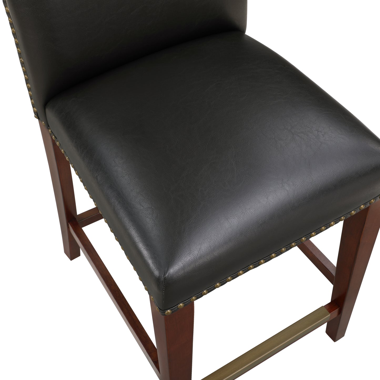 Clairis - Set of 2 - 25" Dark Brown Faux Leather Counter Stools with Nailhead Trim