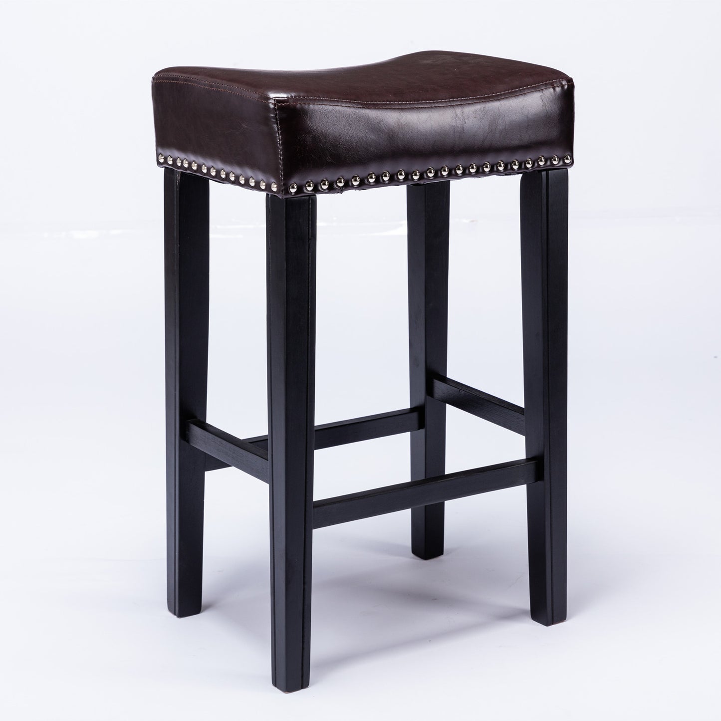 Bradshaw - Set of 2 - 28"  Brown Backless Faux Leather Counter Stools with Farmhouse Design and Solid Wood Legs