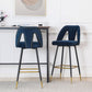 Zara - Set of 2 - 29" Blue Velvet Bar Stools with Gold-Tipped Black Metal Legs