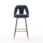 Zara - Set of 2 - 29" Blue Velvet Bar Stools with Gold-Tipped Black Metal Legs