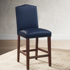 Daphne - Set of 2 - 23" Navy Faux Leather Counter Stools with Solid Wood Frame