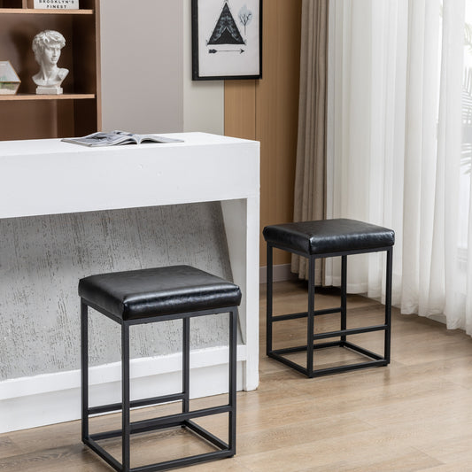 Celvora - Set of 2 - 24" Black Modern Counter and Bar Stools with Footrest, Waterproof Tech Cloth Upholstery, and Sturdy Metal Frame