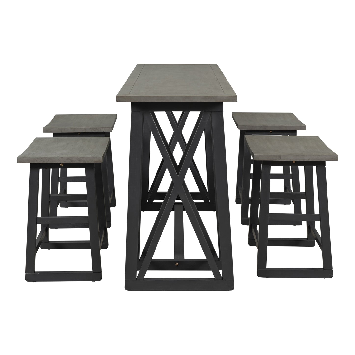 Kassian - Set of 5 - 24" Counter Height Dining Set with Solid Rubberwood, Gray Finish, and 4 Stools