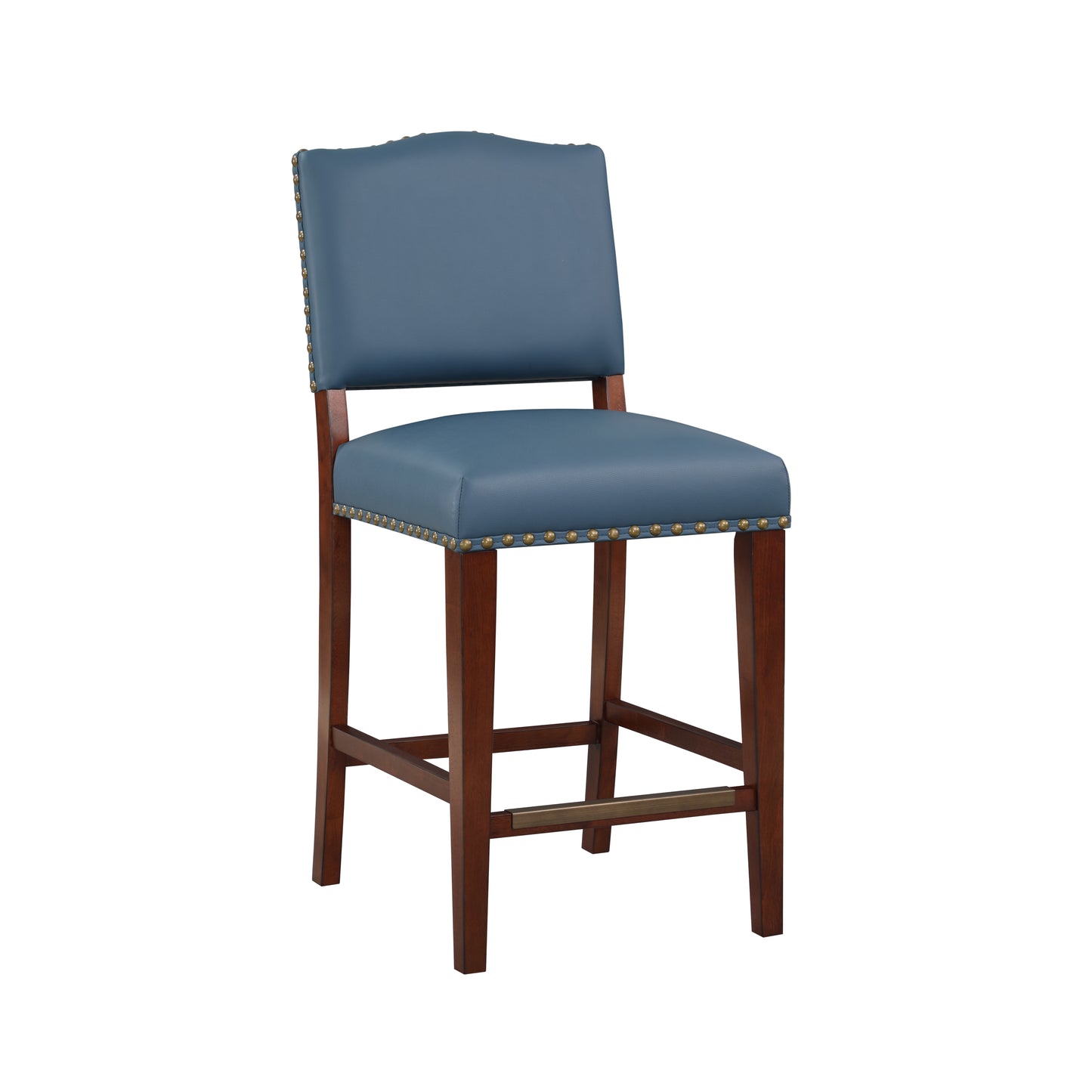 Belmontthel - Set of 2 - 26" Blue Faux Leather Counter Stools with Nailhead Trim