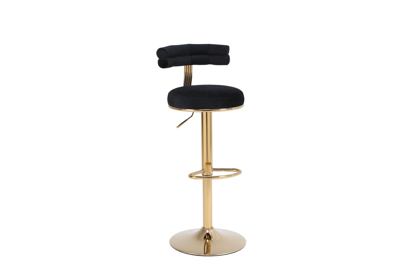 Hollis - Set of 2 - 26" Black Velvet Adjustable Counter & Bar Stools with Golden Iron Legs