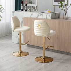 Harveii - Set of 2 -25 " Cream Velvet Swivel Bar Stools with Adjustable Counter Height, Tufted High Back & Chrome Golden Base