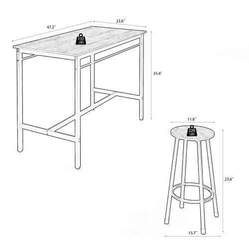 Humphrea - Set of 2 - 24" Rustic Brown Backless Counter Stools with Industrial Iron Frame for Modern Kitchens & Dining