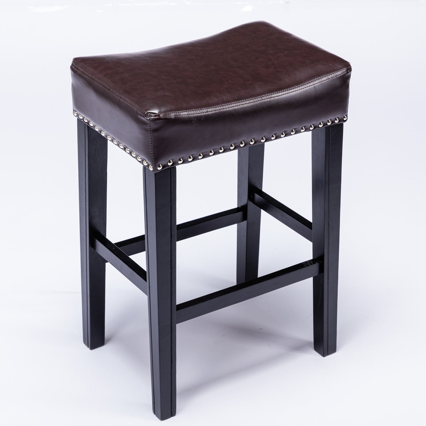 Darcell - Set of 2 - 26" Backless Counter Height Stools with Brown Faux Leather Seat and Black Solid Wood Legs