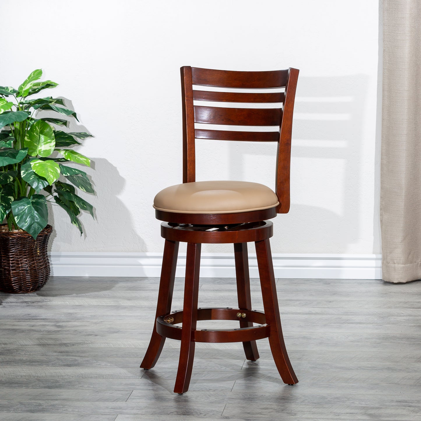 Hudson - Set of 2 - 24" Counter Height Saddle Stools with Weathered Gray Finish and Cream Leather Seat