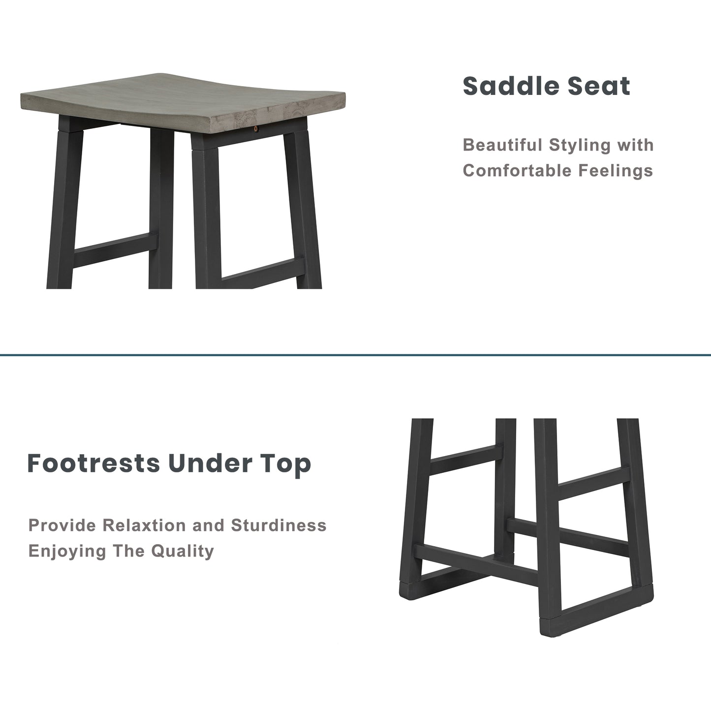 Kassian - Set of 5 - 24" Counter Height Dining Set with Solid Rubberwood, Gray Finish, and 4 Stools