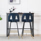 Zara - Set of 2 - 29" Blue Velvet Bar Stools with Gold-Tipped Black Metal Legs