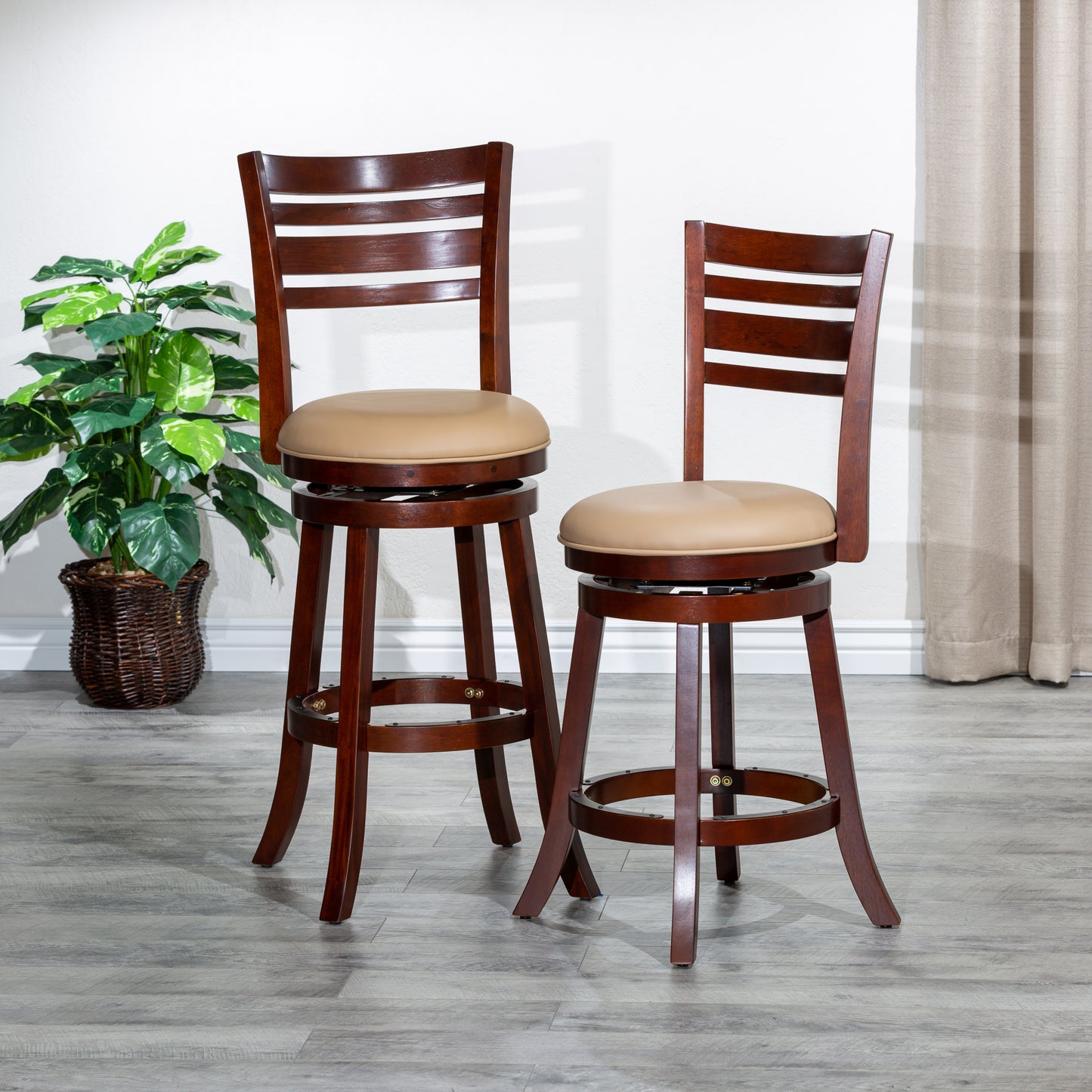 Hudson - Set of 2 - 24" Counter Height Saddle Stools with Weathered Gray Finish and Cream Leather Seat