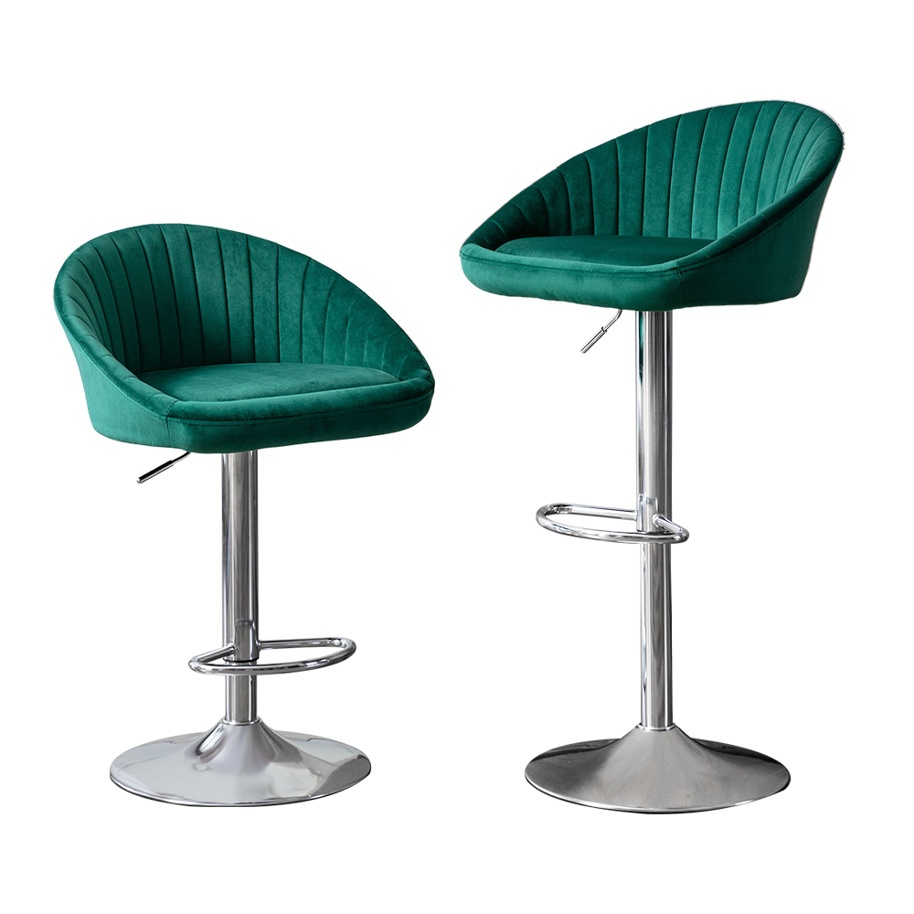 Sherwood - Set of 2 - 25" Emerald Velvet Adjustable Counter Height Bar Stools with Backrest and Footrest