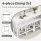 Tirion - 4-Piece Farmhouse Counter Height 60" Dining Table Set with 3 Stools for Small Spaces, White